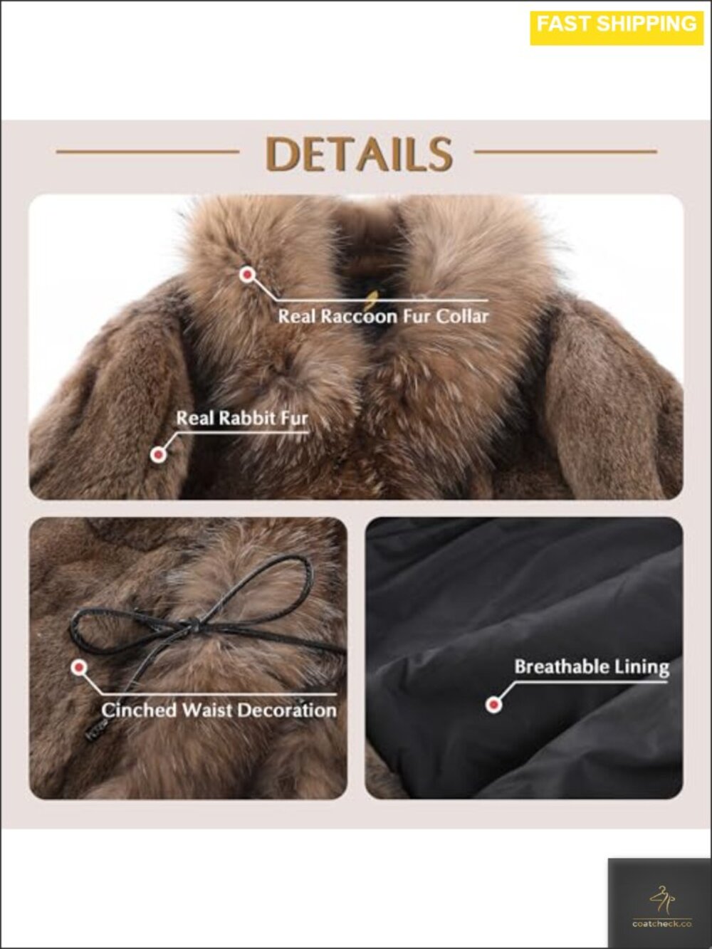 Genuine Rabbit Fur Coat Fuzzy Warm Winter Outerwear - Picture 4 of 6